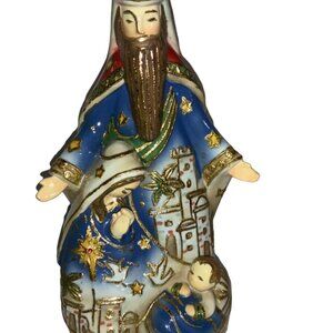 Holy Family Jesus Porcelain Nativity Blue Gold Bethlehem Scene 2005 Roman Inc